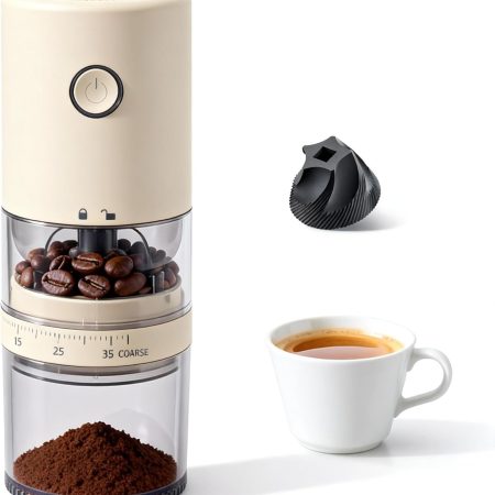 Portable Electric Burr Grinder, 38 Settings, 2000mAh Battery, Beige