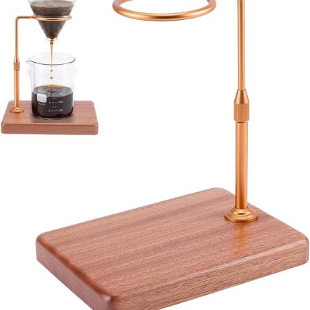 Adjustable Gold Alloy Drip Stand with Camel Wood Base