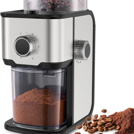 Flat Burr Electric Coffee Grinder, 14 Precise Settings, 7oz Hopper