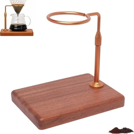 Golden Adjustable Pour Over Stand on Wooden Base